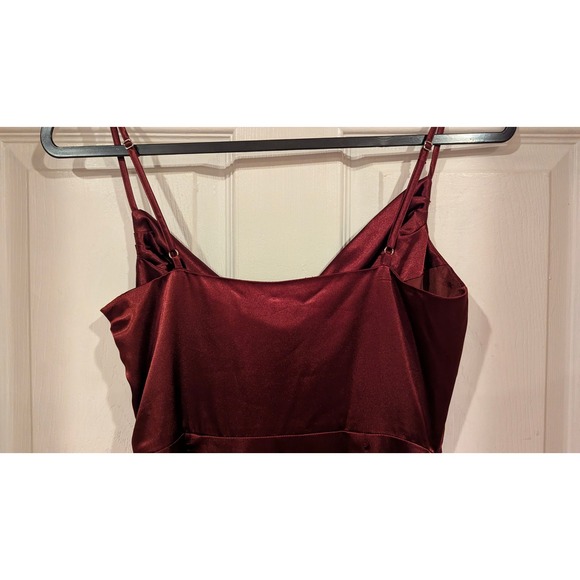 Forever 21 Burgundy Satin Cowl Neck Slip Midi Dress Spaghetti Straps Size S - Picture 4 of 6